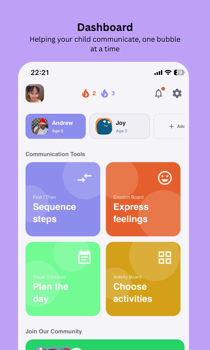 BubbleTalk communication board